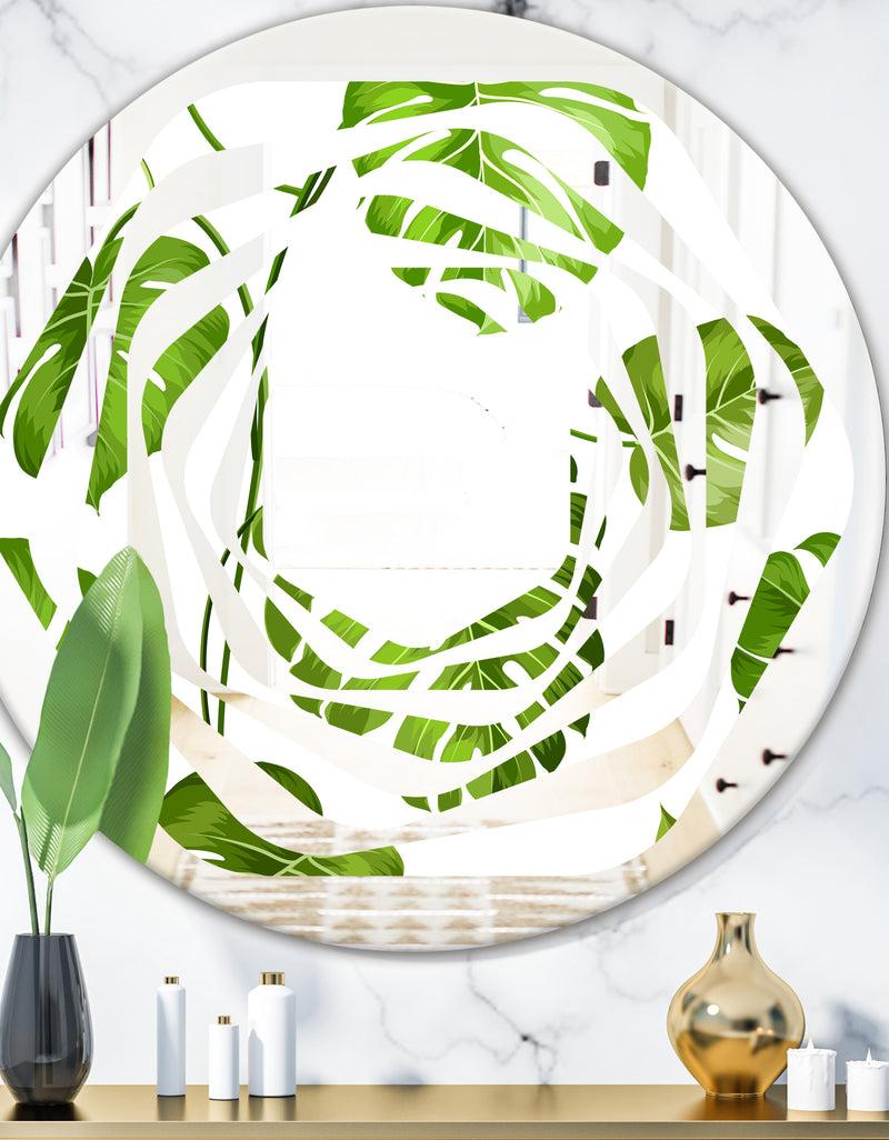 DesignQ Tropical Palm Leaves II - Modern Round or Oval Wall Mirror - Whirl