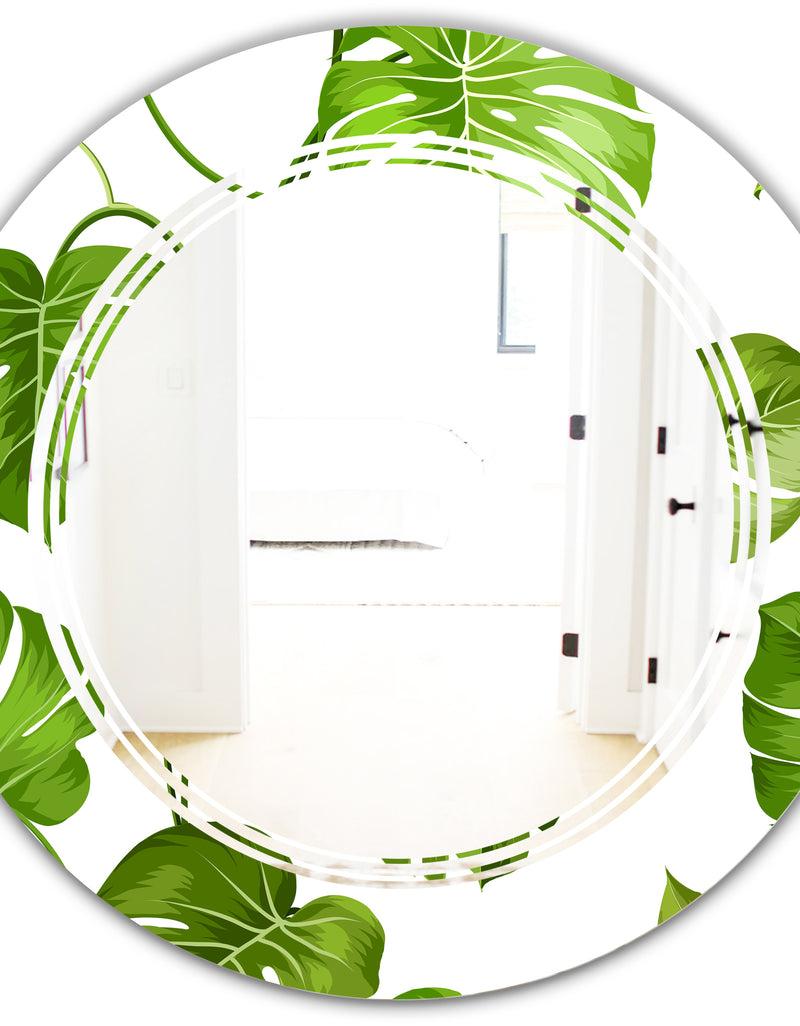DesignQ Tropical Palm Leaves II - Modern Round Or Oval Wall Mirror - Triple C