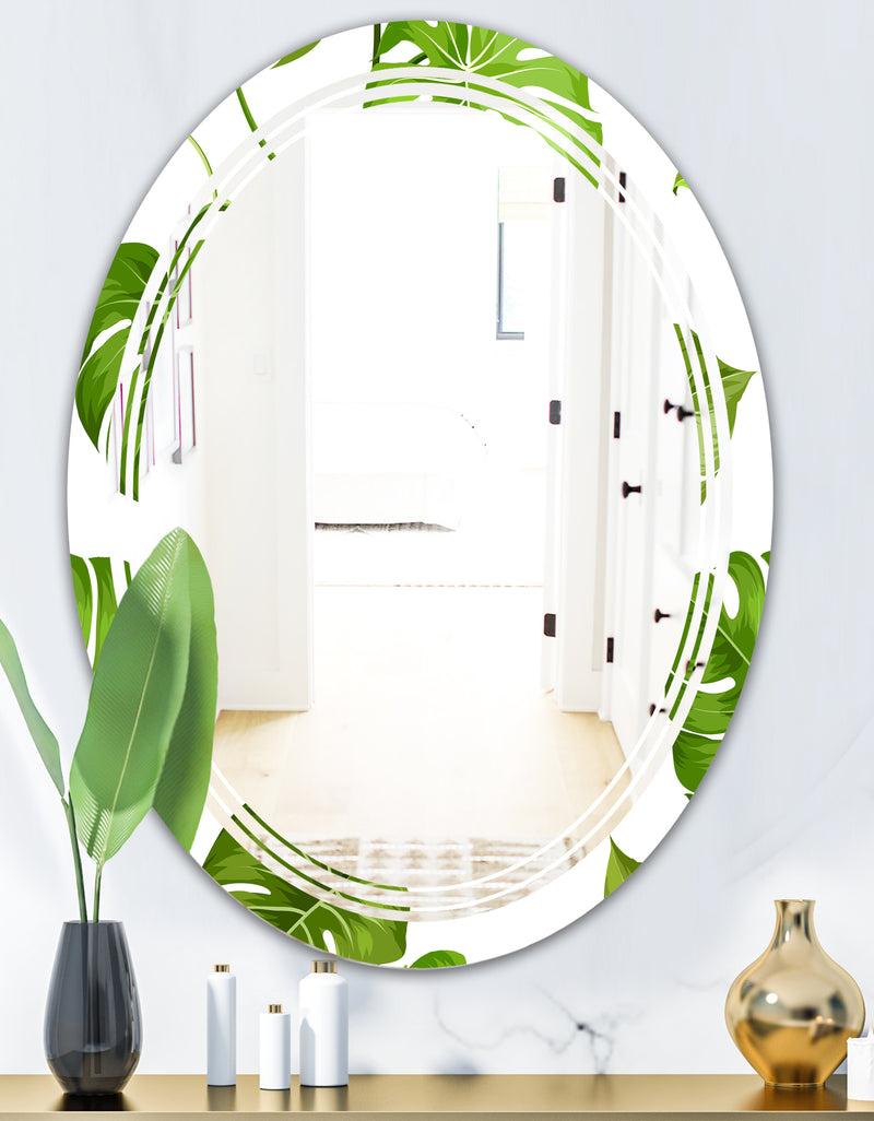 DesignQ Tropical Palm Leaves II - Modern Round Or Oval Wall Mirror - Triple C