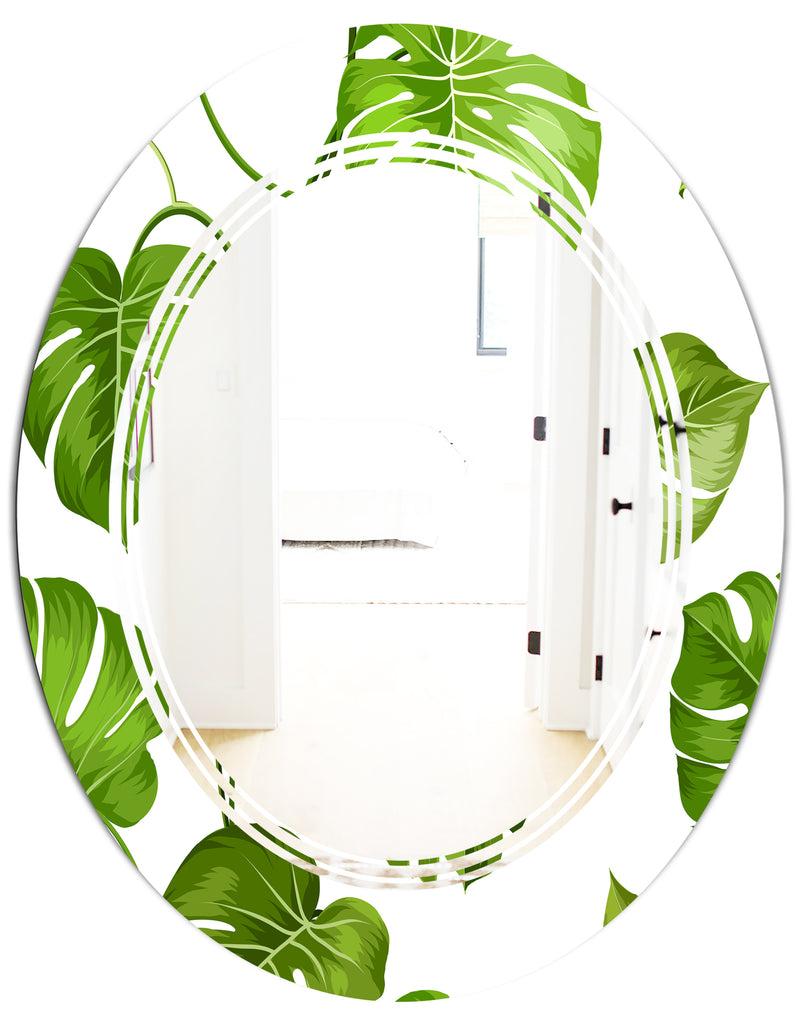 DesignQ Tropical Palm Leaves II - Modern Round Or Oval Wall Mirror - Triple C