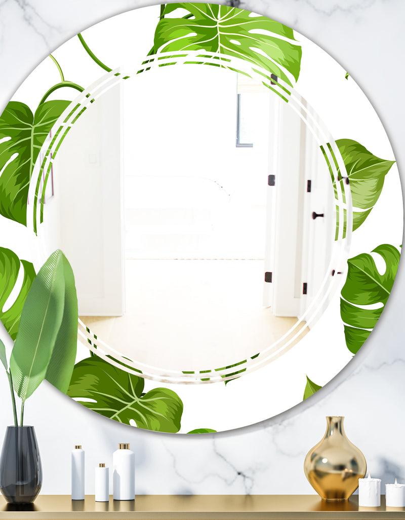 DesignQ Tropical Palm Leaves II - Modern Round or Oval Wall Mirror - Triple C