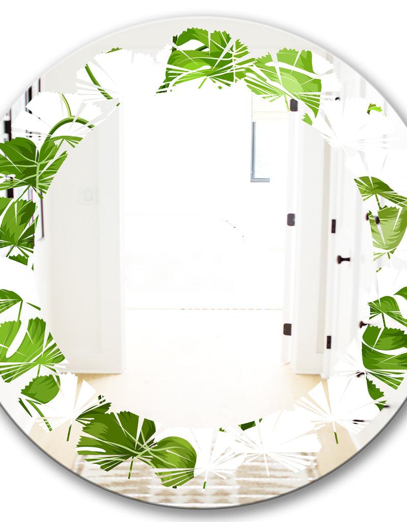 DesignQ Tropical Palm Leaves II - Modern Round Or Oval Wall Mirror - Leaves