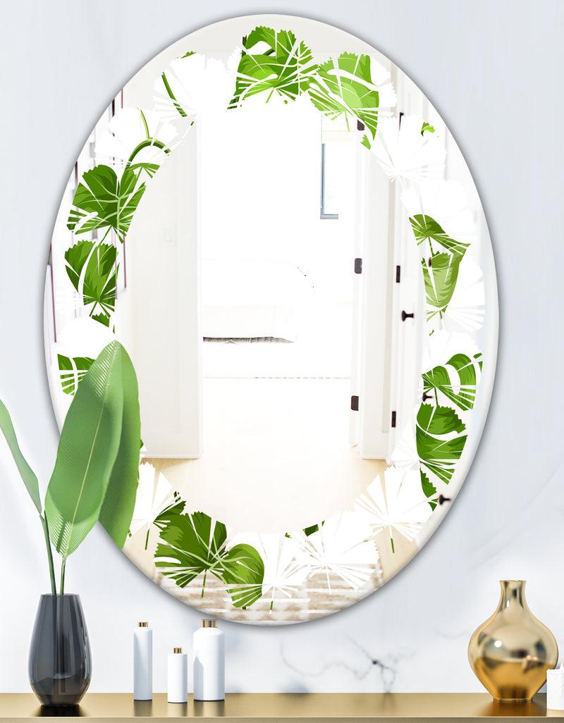 DesignQ Tropical Palm Leaves II - Modern Round Or Oval Wall Mirror - Leaves