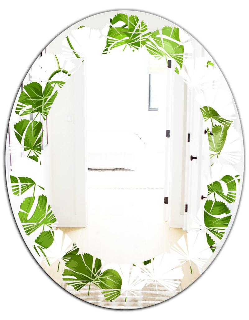 DesignQ Tropical Palm Leaves II - Modern Round Or Oval Wall Mirror - Leaves