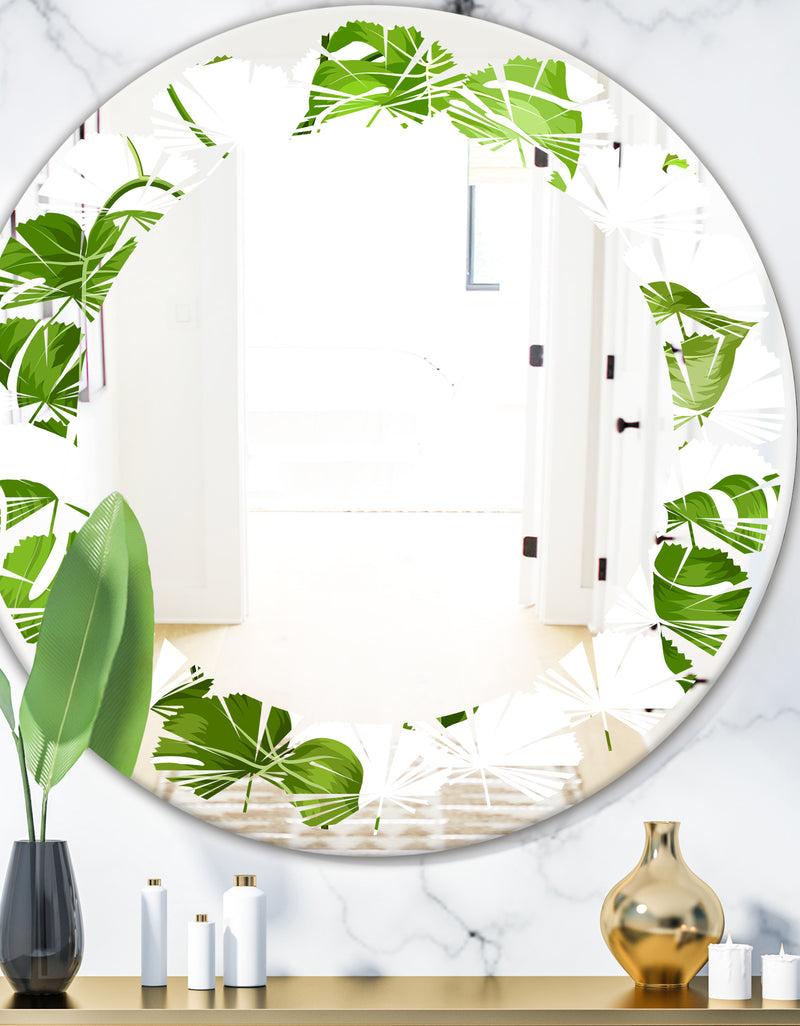 DesignQ Tropical Palm Leaves II - Modern Round or Oval Wall Mirror - Leaves