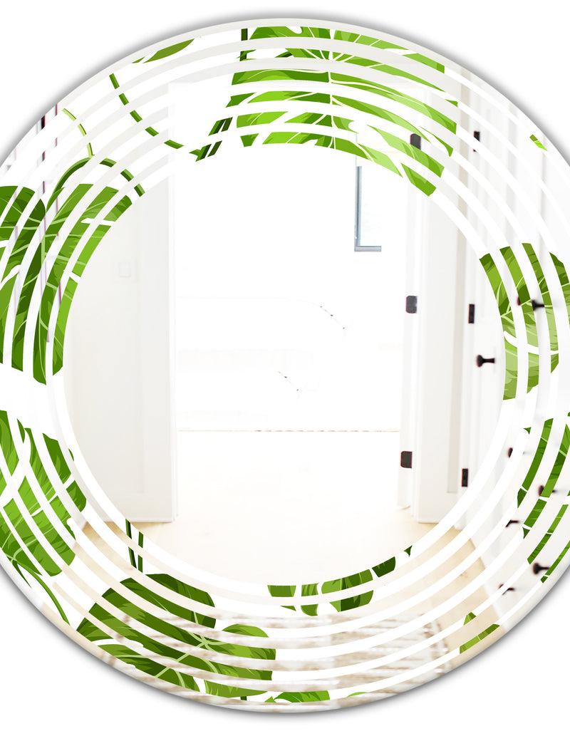 DesignQ Tropical Palm Leaves II - Modern Round Or Oval Wall Mirror - Wave