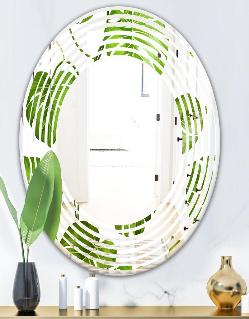 DesignQ Tropical Palm Leaves II - Modern Round Or Oval Wall Mirror - Wave
