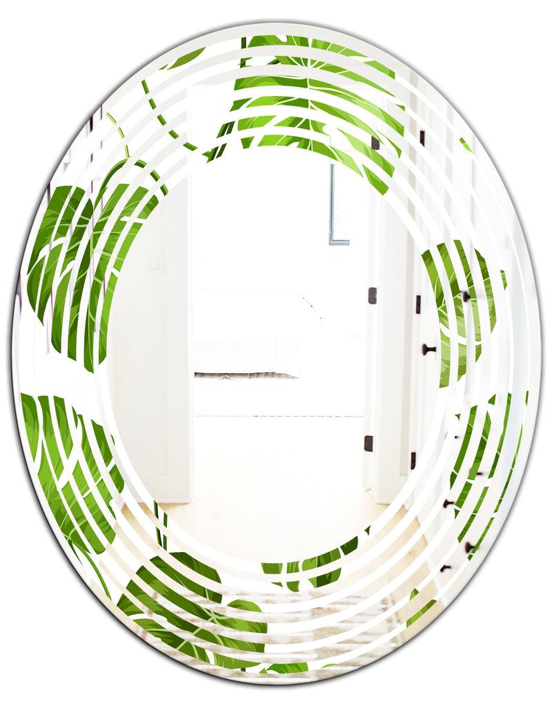 DesignQ Tropical Palm Leaves II - Modern Round Or Oval Wall Mirror - Wave