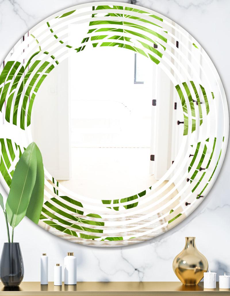 DesignQ Tropical Palm Leaves II - Modern Round or Oval Wall Mirror - Wave