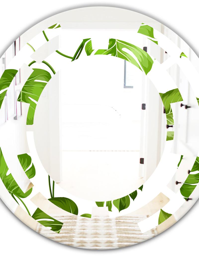 DesignQ Tropical Palm Leaves II - Modern Round Or Oval Wall Mirror - Space