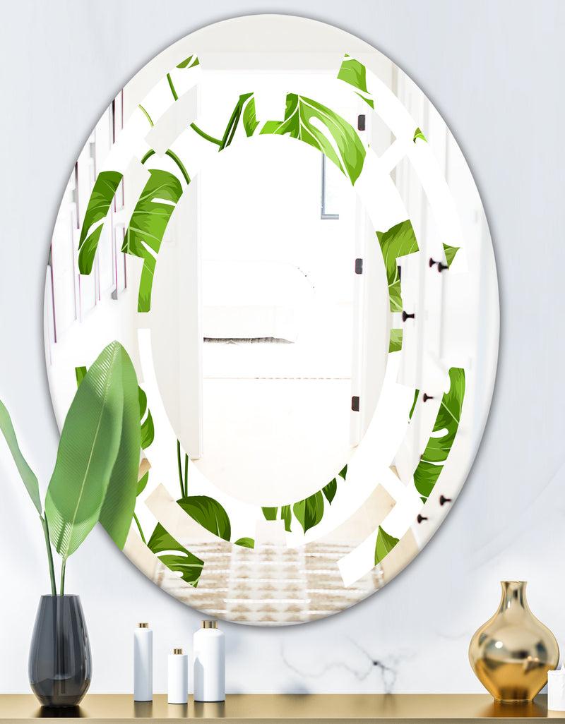 DesignQ Tropical Palm Leaves II - Modern Round Or Oval Wall Mirror - Space