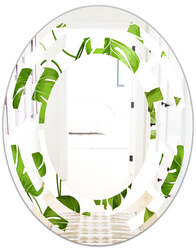 DesignQ Tropical Palm Leaves II - Modern Round Or Oval Wall Mirror - Space