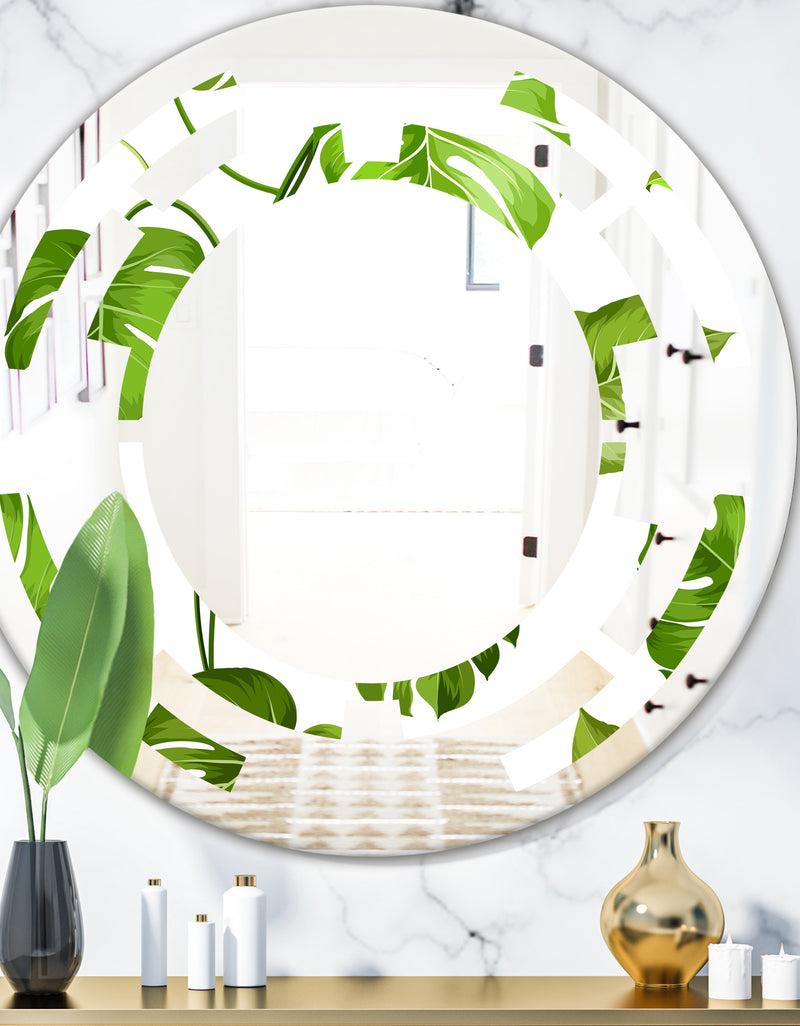 DesignQ Tropical Palm Leaves II - Modern Round or Oval Wall Mirror - Space