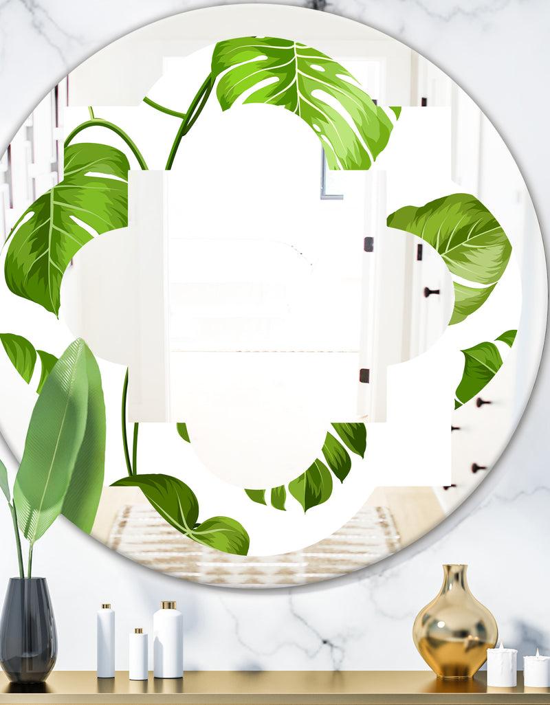 DesignQ Tropical Palm Leaves II - Modern Round or Oval Wall Mirror - Quatrefoil