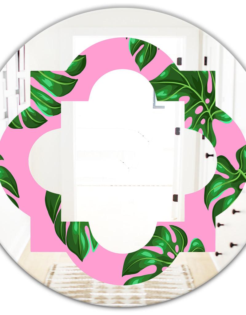 DesignQ Tropical Palm Leaves III - Modern Round Or Oval Wall Mirror - Quatrefoil