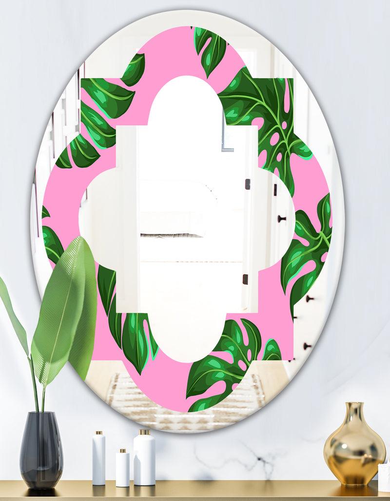 DesignQ Tropical Palm Leaves III - Modern Round Or Oval Wall Mirror - Quatrefoil