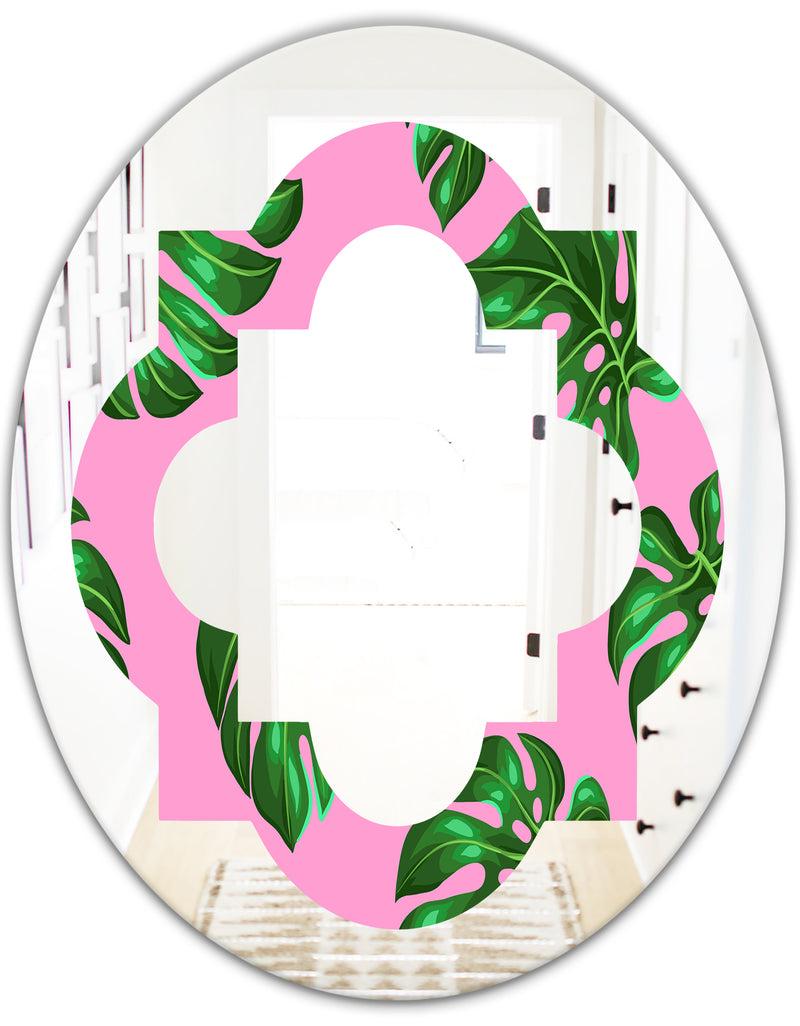 DesignQ Tropical Palm Leaves III - Modern Round Or Oval Wall Mirror - Quatrefoil