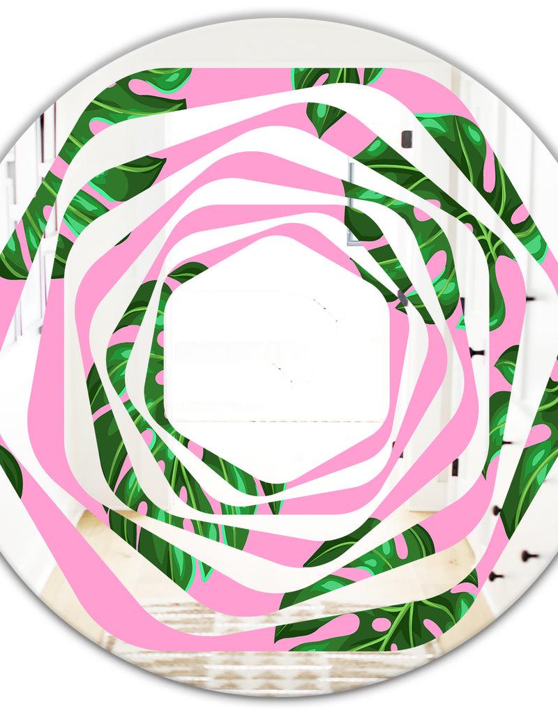 DesignQ Tropical Palm Leaves III - Modern Round Or Oval Wall Mirror - Whirl