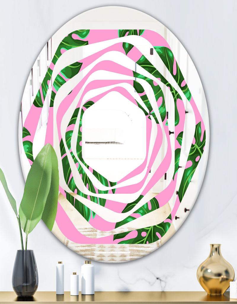 DesignQ Tropical Palm Leaves III - Modern Round Or Oval Wall Mirror - Whirl