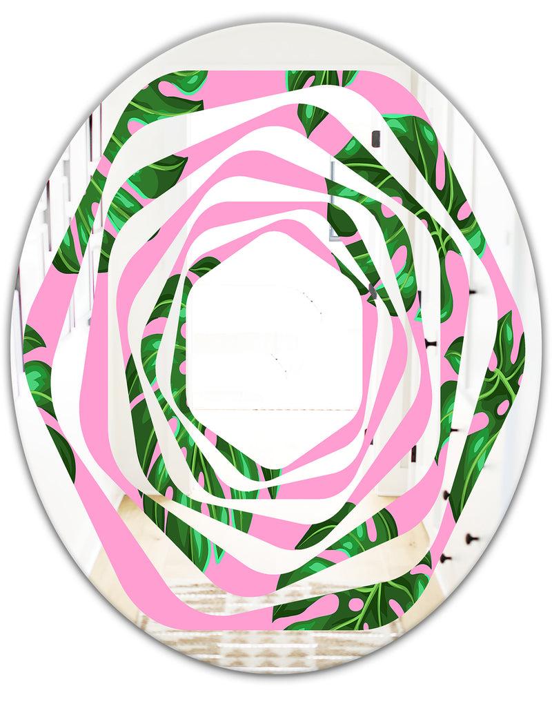 DesignQ Tropical Palm Leaves III - Modern Round Or Oval Wall Mirror - Whirl