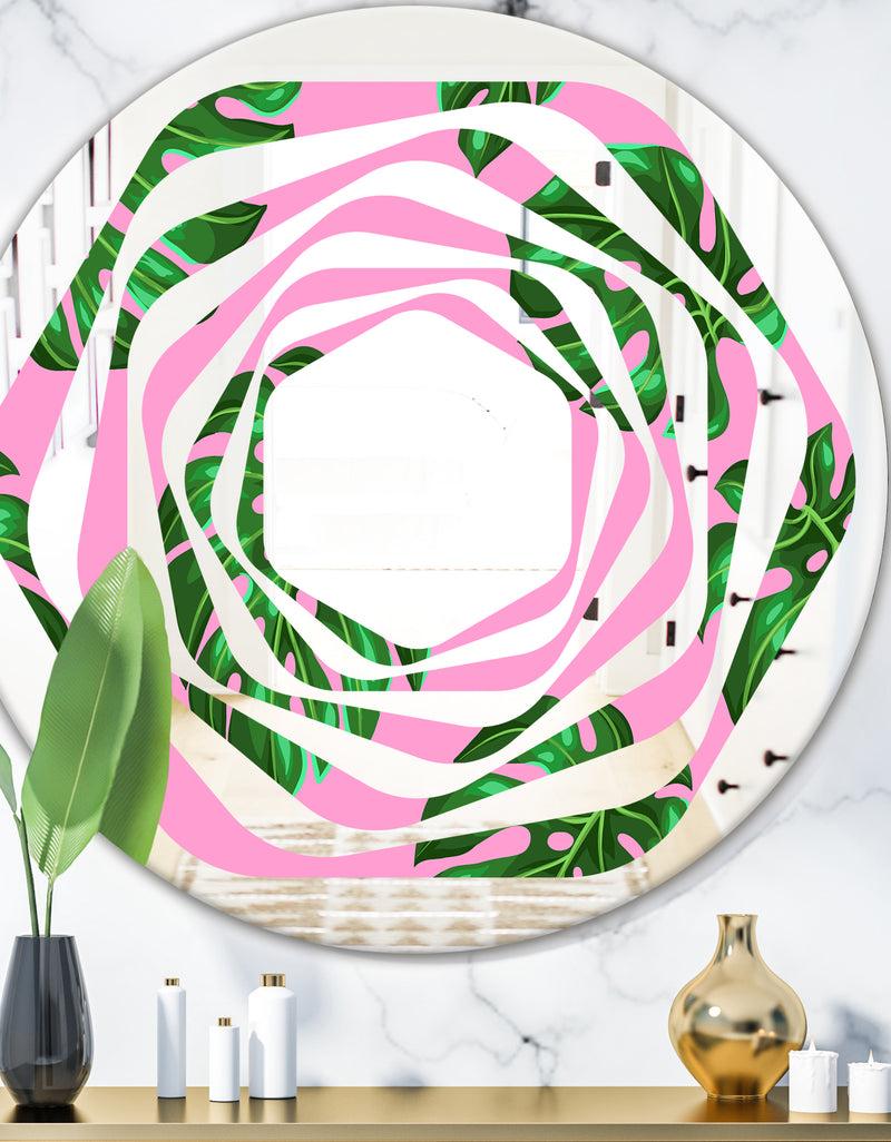 DesignQ Tropical Palm Leaves III - Modern Round or Oval Wall Mirror - Whirl