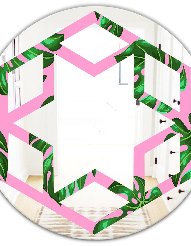 DesignQ Tropical Palm Leaves III - Modern Round Or Oval Wall Mirror - Hexagon Star