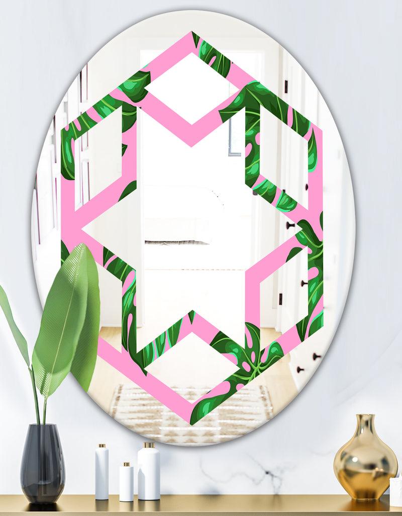 DesignQ Tropical Palm Leaves III - Modern Round Or Oval Wall Mirror - Hexagon Star