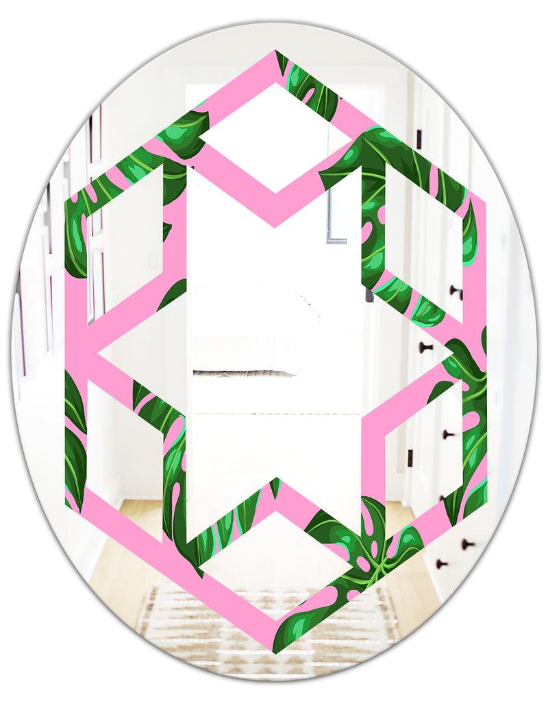 DesignQ Tropical Palm Leaves III - Modern Round Or Oval Wall Mirror - Hexagon Star