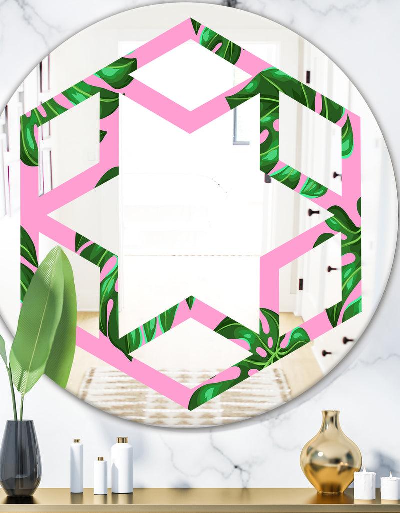 DesignQ Tropical Palm Leaves III - Modern Round or Oval Wall Mirror - Hexagon Star