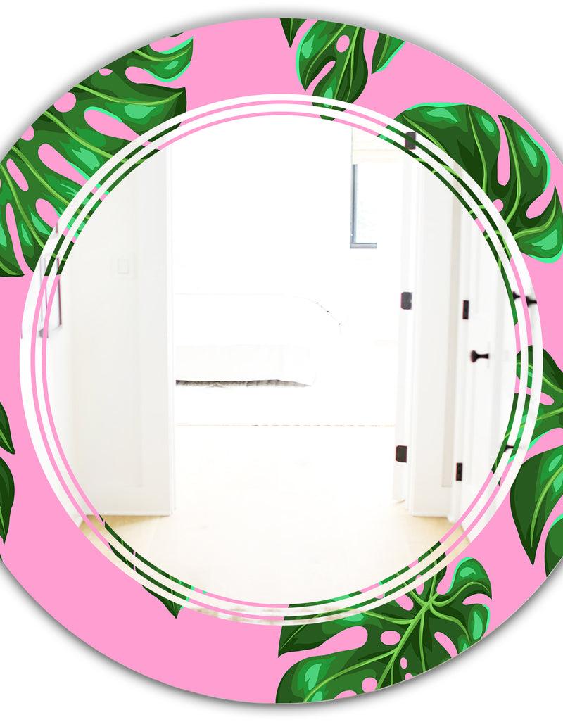 DesignQ Tropical Palm Leaves III - Modern Round Or Oval Wall Mirror - Triple C