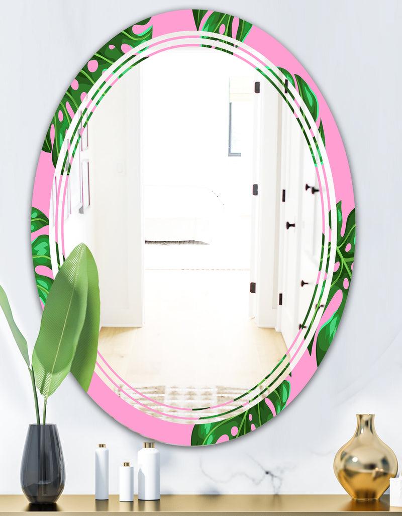 DesignQ Tropical Palm Leaves III - Modern Round Or Oval Wall Mirror - Triple C