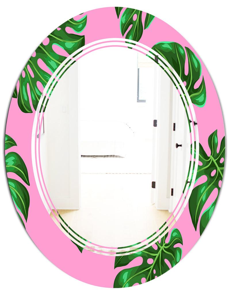 DesignQ Tropical Palm Leaves III - Modern Round Or Oval Wall Mirror - Triple C