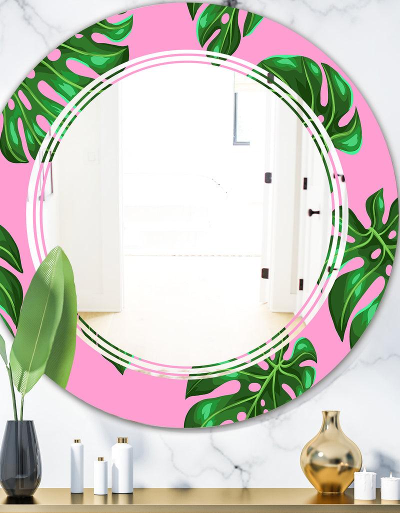 DesignQ Tropical Palm Leaves III - Modern Round or Oval Wall Mirror - Triple C
