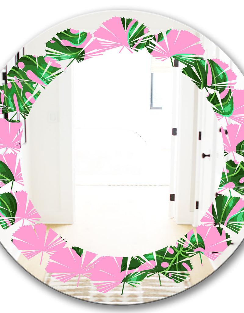 DesignQ Tropical Palm Leaves III - Modern Round Or Oval Wall Mirror - Leaves