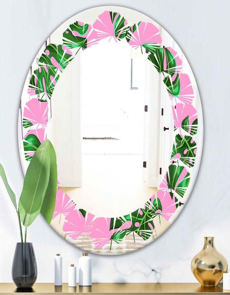 DesignQ Tropical Palm Leaves III - Modern Round Or Oval Wall Mirror - Leaves