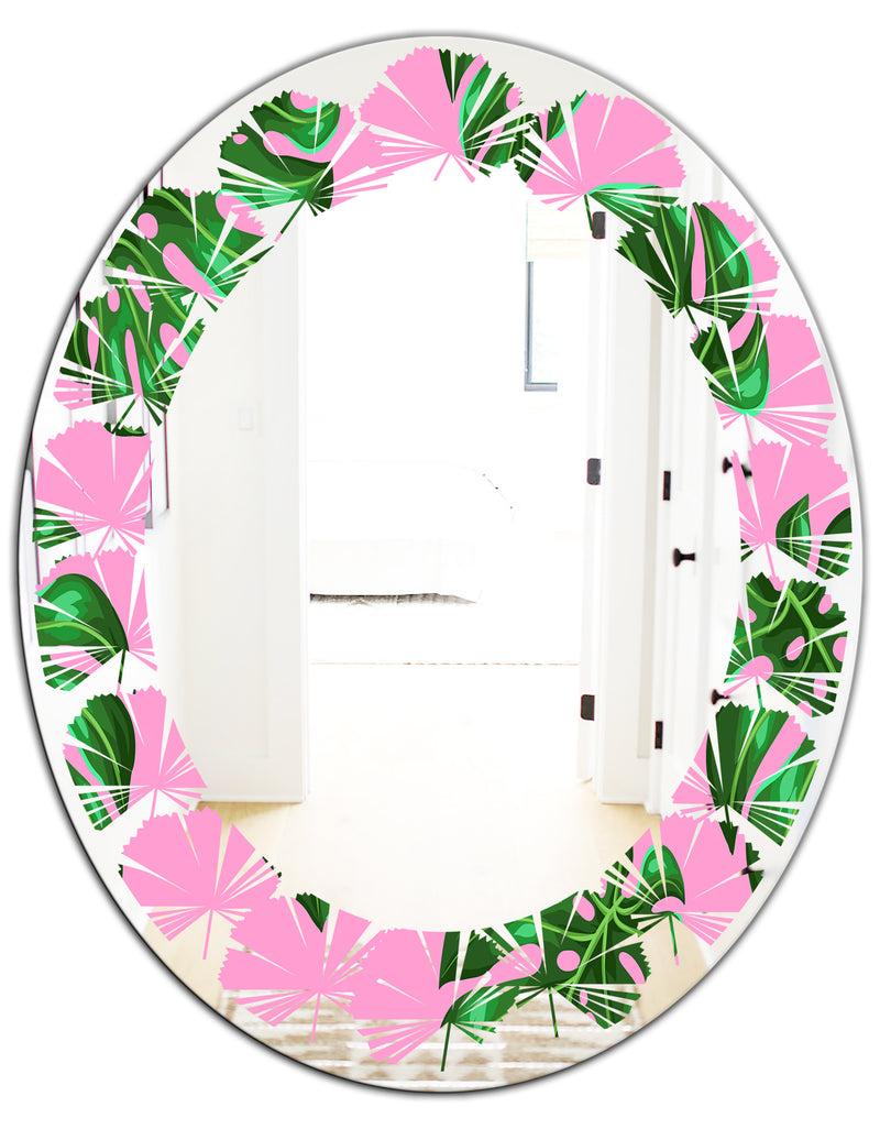 DesignQ Tropical Palm Leaves III - Modern Round Or Oval Wall Mirror - Leaves