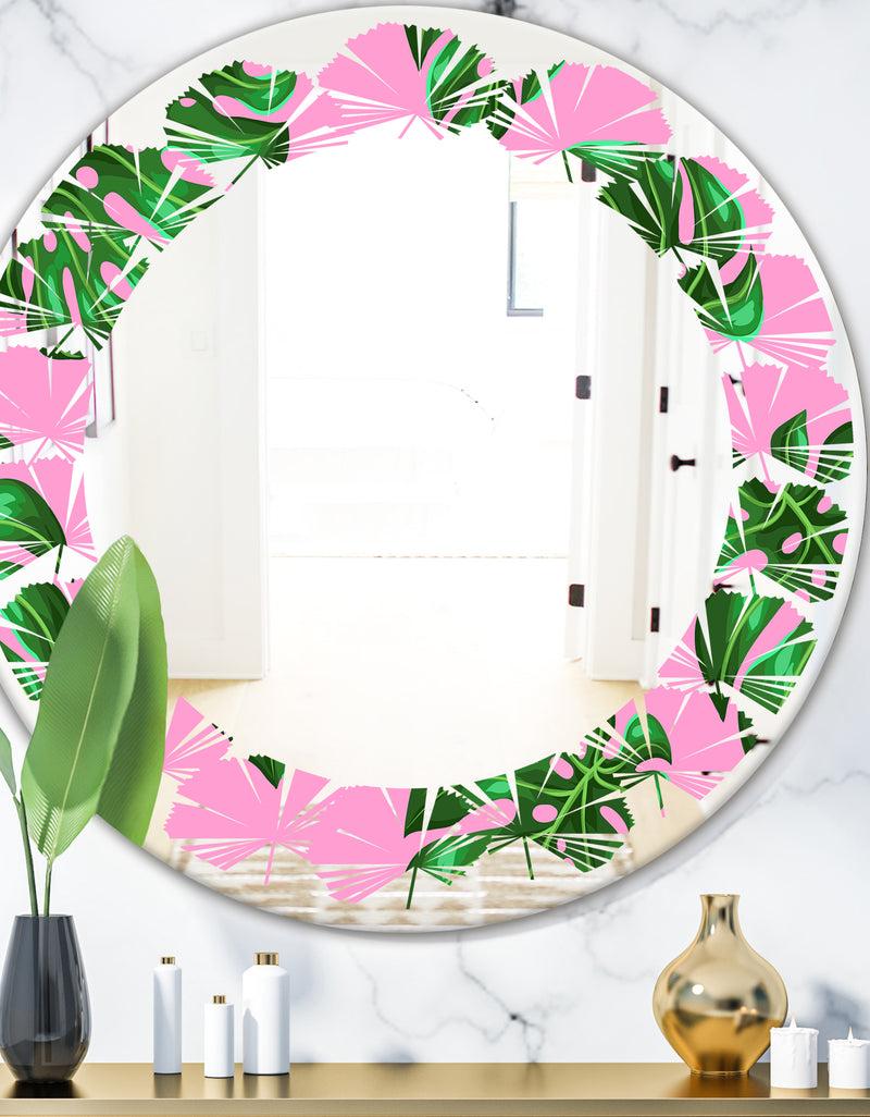 DesignQ Tropical Palm Leaves III - Modern Round or Oval Wall Mirror - Leaves
