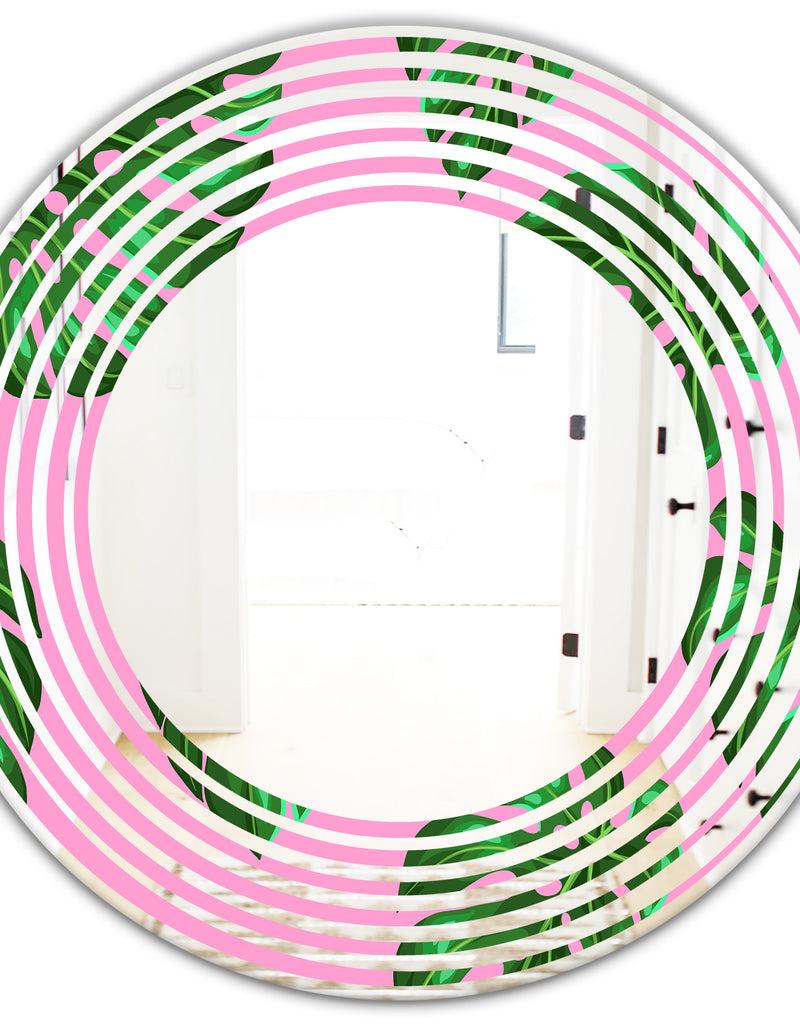 DesignQ Tropical Palm Leaves III - Modern Round Or Oval Wall Mirror - Wave