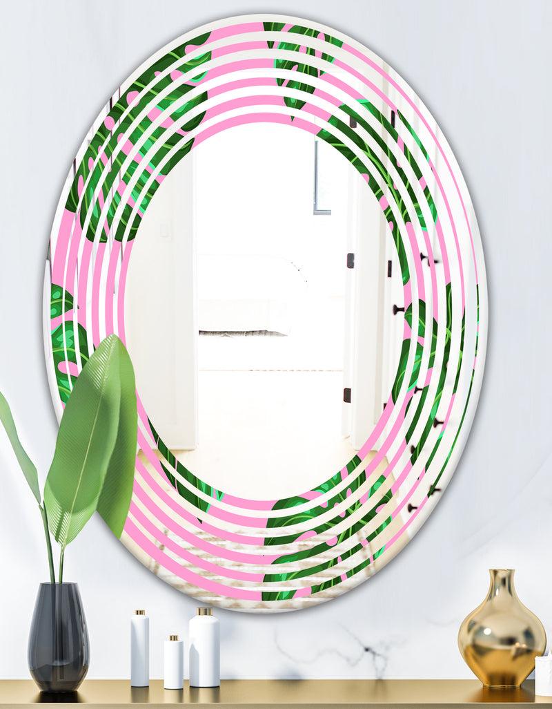 DesignQ Tropical Palm Leaves III - Modern Round Or Oval Wall Mirror - Wave