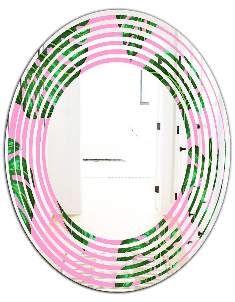 DesignQ Tropical Palm Leaves III - Modern Round Or Oval Wall Mirror - Wave