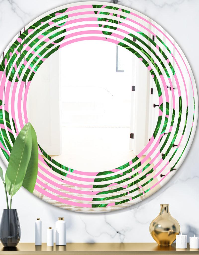 DesignQ Tropical Palm Leaves III - Modern Round or Oval Wall Mirror - Wave