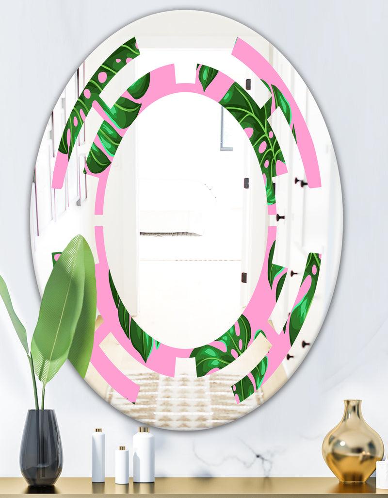 DesignQ Tropical Palm Leaves III - Modern Round Or Oval Wall Mirror - Space