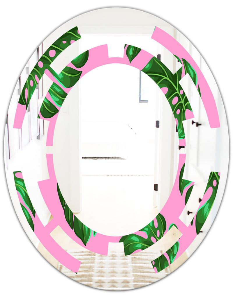 DesignQ Tropical Palm Leaves III - Modern Round Or Oval Wall Mirror - Space