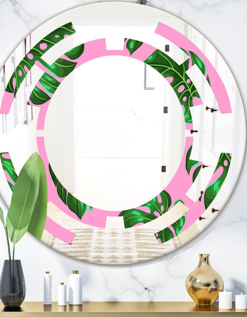 DesignQ Tropical Palm Leaves III - Modern Round or Oval Wall Mirror - Space