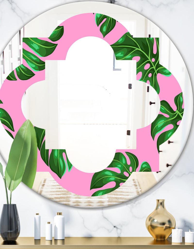 DesignQ Tropical Palm Leaves III - Modern Round or Oval Wall Mirror - Quatrefoil