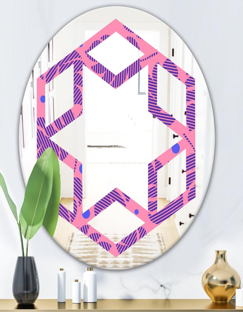 DesignQ Tropical Palm Leaves IV - Modern Round Or Oval Wall Mirror - Hexagon Star