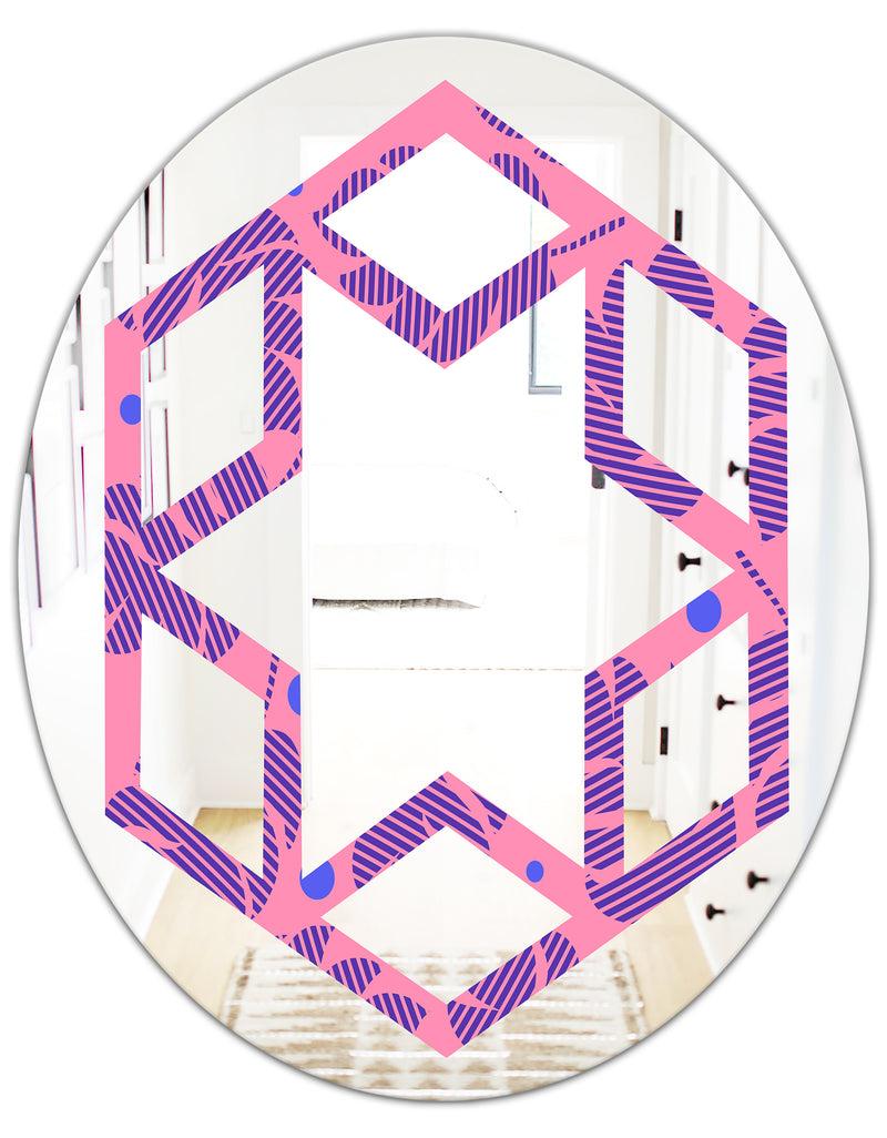 DesignQ Tropical Palm Leaves IV - Modern Round Or Oval Wall Mirror - Hexagon Star