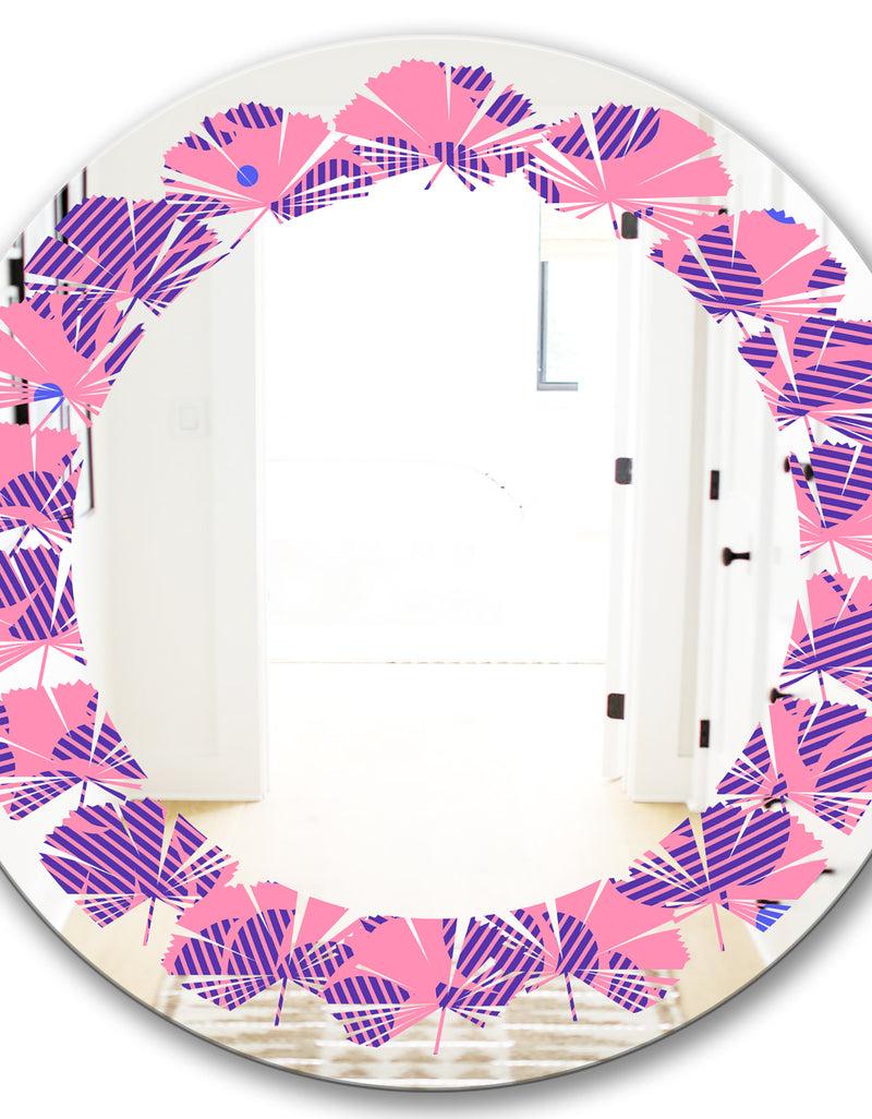 DesignQ Tropical Palm Leaves IV - Modern Round Or Oval Wall Mirror - Leaves