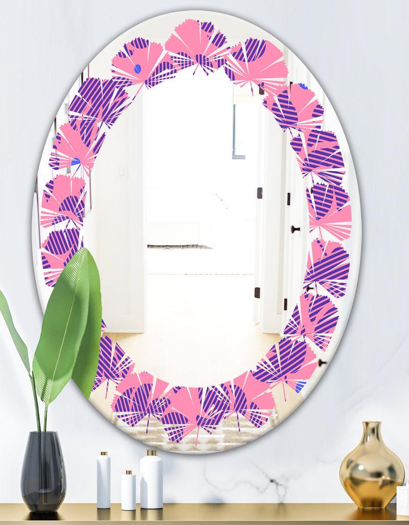DesignQ Tropical Palm Leaves IV - Modern Round Or Oval Wall Mirror - Leaves