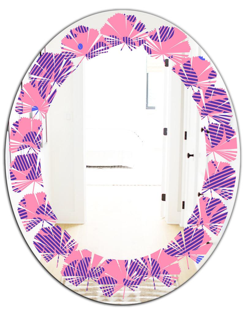 DesignQ Tropical Palm Leaves IV - Modern Round Or Oval Wall Mirror - Leaves